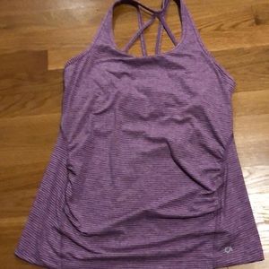 Purple and white maternity work out top.